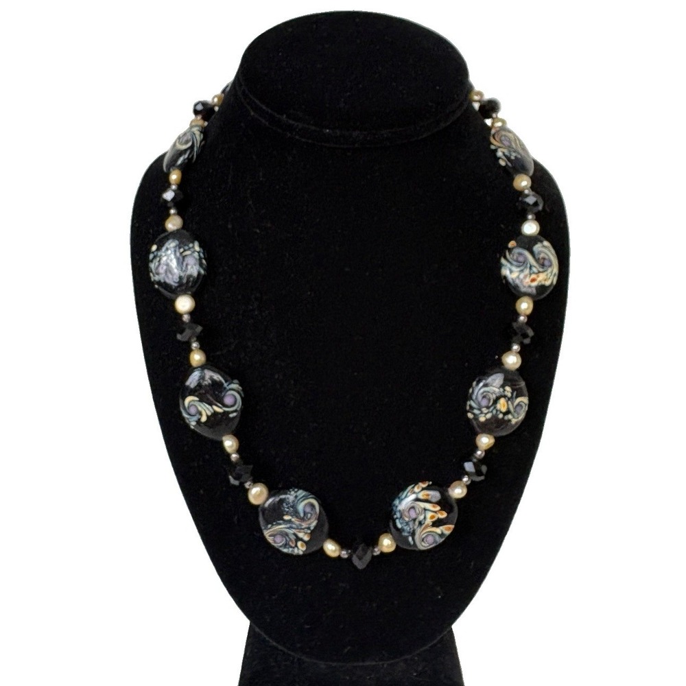 Vintage Donna Dressler Necklace Sterling Silver Art Glass Bead 29 inches Art